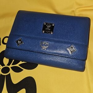 MCM Royal Blue Leather Trifold Wallet